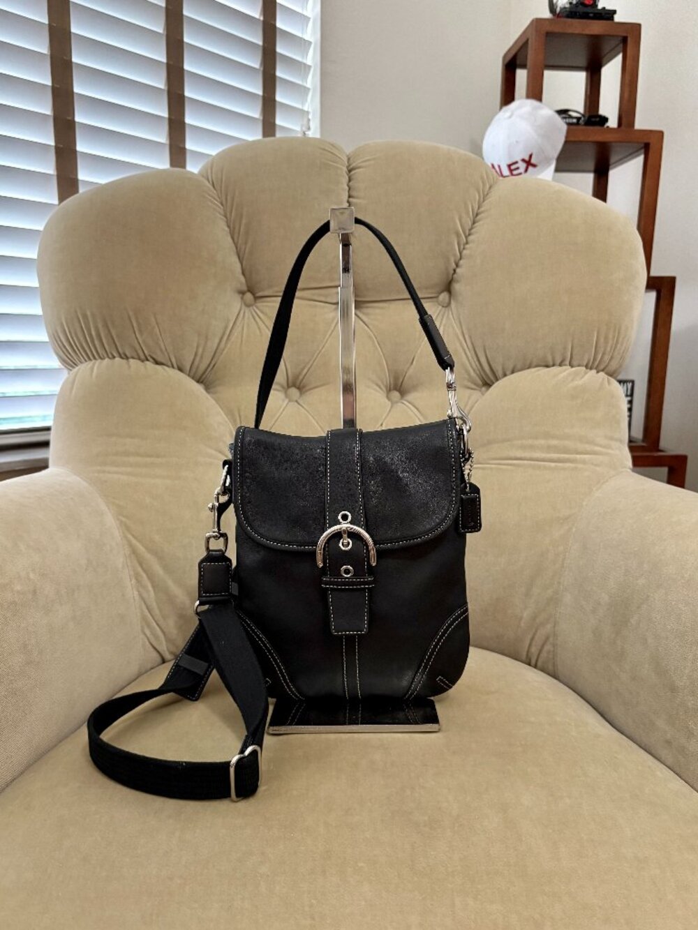 VTG Auth COACH Iconic Soho Buckle Flap MINI Black Leather Y2K Crossbody Bag